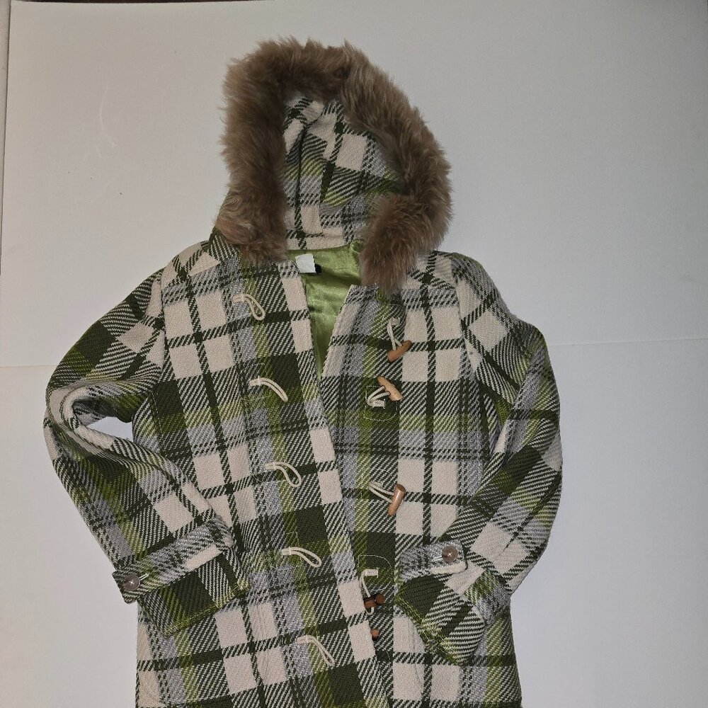 Vintage Y2K Green Plaid Winter Wool Coat